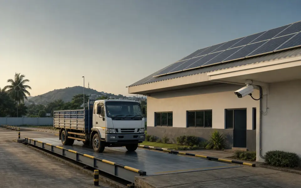 Integrated solar, CCTV and weighbridge systems at a commercial site